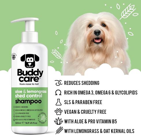Vanilla & Shea Butter Dog Shampoo by Buddycare | Moisturising Shampoo for Dogs | Vanilla & Shea Butter Scented | with Aloe Vera and Pro Vitamin B5 (16.90oz) in Saudi Arabia