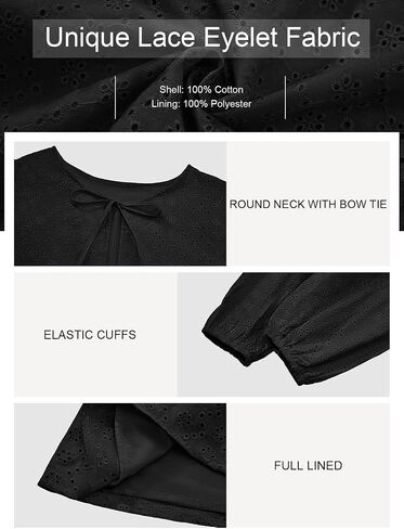 Tankaneo Womens Tie Front Tops Babydoll Puff Long Sleeve Lace Eyelet Peplum Blouses Cotton Shirts in Saudi Arabia