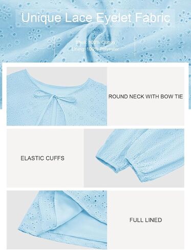 Tankaneo Womens Tie Front Tops Babydoll Puff Long Sleeve Lace Eyelet Peplum Blouses Cotton Shirts in Saudi Arabia