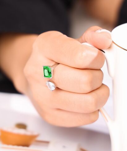 خاتم Toi Et Moi 925 مطلي بالفضة الاسترلينية قابل للتعديل للنساء خاتم بحجر مزدوج قطع الزمرد والكمثرى قطع تشيكوسلوفاكيا خاتم الزفاف الأبدي هدايا يونيو-الكسندريت in Saudi Arabia