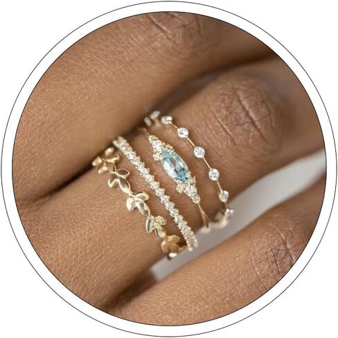 Stackable Rings for Women, Dainty Trendy Stackable Ring Set 14k Gold Plated Stackable Ring for Women Ladies Size 6-11 Cubic Zirconia Gold Rings Non Tarnish Simple Statement Rings Wedding Bands Gold Jewelry in Kuwait