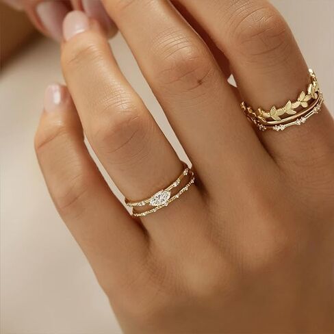 Stackable Rings for Women, Dainty Trendy Stackable Ring Set 14k Gold Plated Stackable Ring for Women Ladies Size 6-11 Cubic Zirconia Gold Rings Non Tarnish Simple Statement Rings Wedding Bands Gold Jewelry in Kuwait