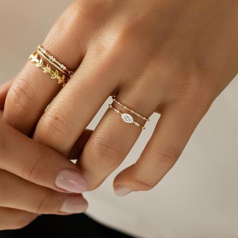 Stackable Rings for Women, Dainty Trendy Stackable Ring Set 14k Gold Plated Stackable Ring for Women Ladies Size 6-11 Cubic Zirconia Gold Rings Non Tarnish Simple Statement Rings Wedding Bands Gold Jewelry in Kuwait