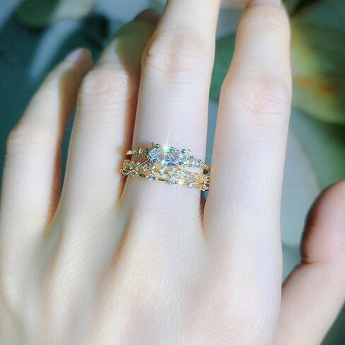 Stackable Rings for Women, Dainty Trendy Stackable Ring Set 14k Gold Plated Stackable Ring for Women Ladies Size 6-11 Cubic Zirconia Gold Rings Non Tarnish Simple Statement Rings Wedding Bands Gold Jewelry in Kuwait