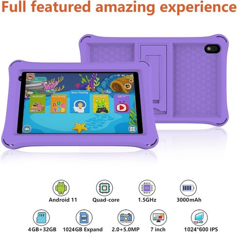 ATOZEE 7 Inch Kids Tablet, Android Toddler Tablet, 32GB ROM+4GB RAM, Quad-core Processor, IPS HD Eye-Care Touchscreen, Dual Camera Tablets PC with Silicone Case Blue in Saudi Arabia