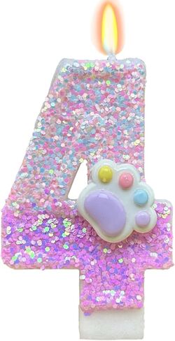 Birthday Candles for Cake Decoration - Number 4 Pink Dog Paw Birthday Candles, 3 inch Paw Cake Topper Decorations for Boy Girl Dog Paw Decoration Cat Party Supplies in Saudi Arabia
