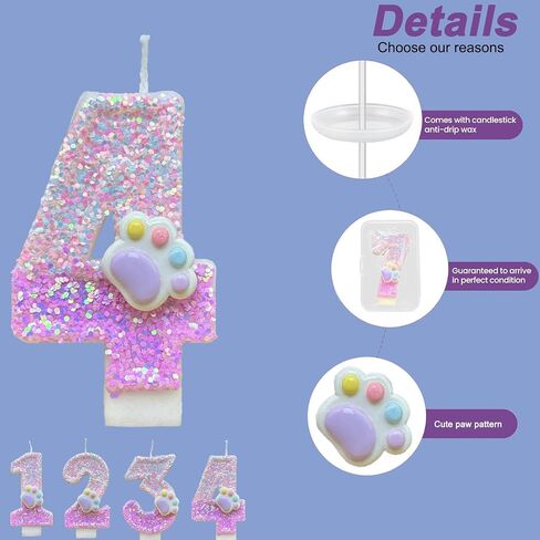 Birthday Candles for Cake Decoration - Number 4 Pink Dog Paw Birthday Candles, 3 inch Paw Cake Topper Decorations for Boy Girl Dog Paw Decoration Cat Party Supplies in Saudi Arabia