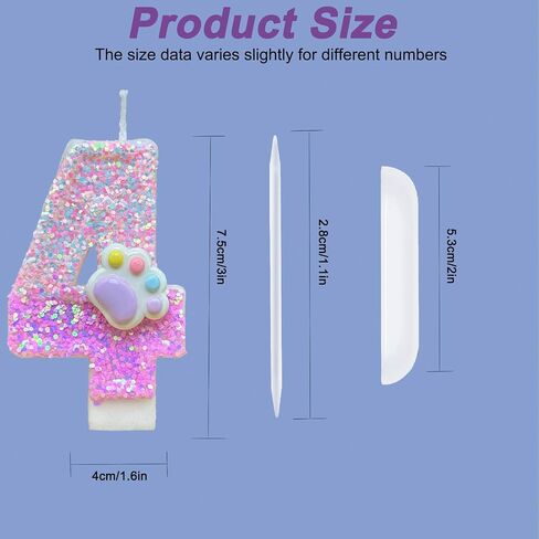 Birthday Candles for Cake Decoration - Number 4 Pink Dog Paw Birthday Candles, 3 inch Paw Cake Topper Decorations for Boy Girl Dog Paw Decoration Cat Party Supplies in Saudi Arabia