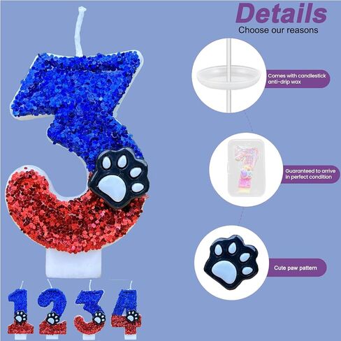 Birthday Candles for Cake Decoration - Number 4 Pink Dog Paw Birthday Candles, 3 inch Paw Cake Topper Decorations for Boy Girl Dog Paw Decoration Cat Party Supplies in Saudi Arabia