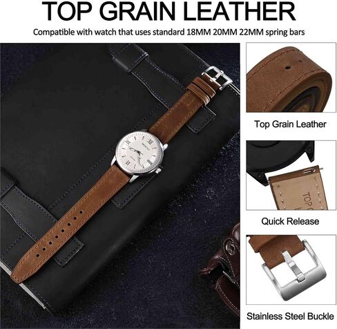 WOCCI Elite Watch Band, Top Grain Leather, Quick Release, Band Width 18mm 20mm 22mm in Saudi Arabia