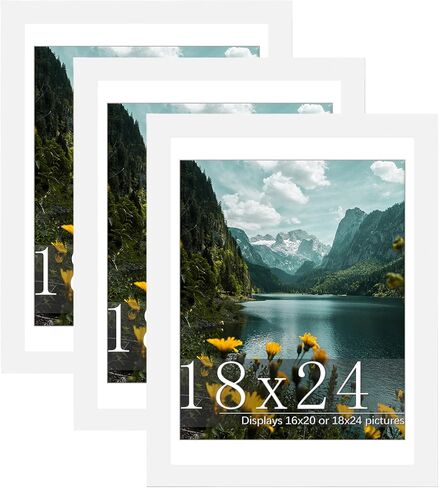Picrit 18x24 Picture Frame 3 Pack, Black Poster Frame, Display Poster 16 x 20 with Mat or 18 x 24 Without Mat for Horizontal or Vertical Wall Mounting in Kuwait
