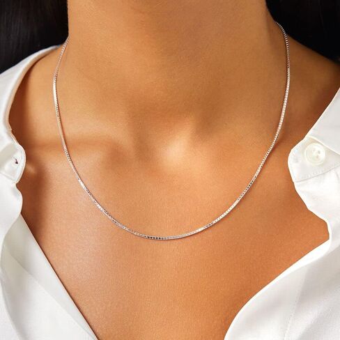 ARGENTO REALE Authentic 925 Sterling Silver Box Chain Necklace, Silver Box Link Necklace, Sterling Silver Chain 16-30 Inch, Made In Italy, Women Men in Kuwait
