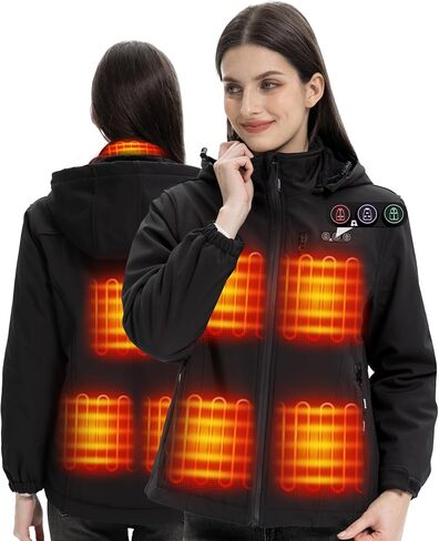 ARRIS Women's Heated Jacket Waterproof, Electric Heating Coat with 7.4V Battery and Detachable Hood - 8 Heating Areas in Saudi Arabia