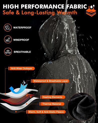 ARRIS Women's Heated Jacket Waterproof, Electric Heating Coat with 7.4V Battery and Detachable Hood - 8 Heating Areas in Saudi Arabia