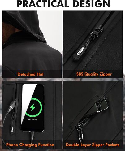 ARRIS Women's Heated Jacket Waterproof, Electric Heating Coat with 7.4V Battery and Detachable Hood - 8 Heating Areas in Saudi Arabia
