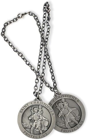 Dicksons Saint Christopher Protect Us Silver Tone 7 inch Zinc Alloy Metal Hanging Auto, Vehicle, Car, Van, Truck, Mirror Dangle Car Charm Accessory, 2-Piece Pack in Saudi Arabia