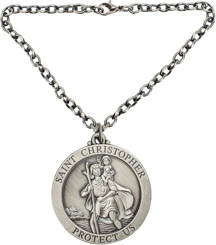 Dicksons Saint Christopher Protect Us Silver Tone 7 inch Zinc Alloy Metal Hanging Auto, Vehicle, Car, Van, Truck, Mirror Dangle Car Charm Accessory, 2-Piece Pack in Saudi Arabia