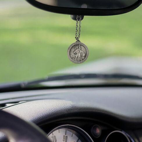 Dicksons Saint Christopher Protect Us Silver Tone 7 inch Zinc Alloy Metal Hanging Auto, Vehicle, Car, Van, Truck, Mirror Dangle Car Charm Accessory, 2-Piece Pack in Saudi Arabia