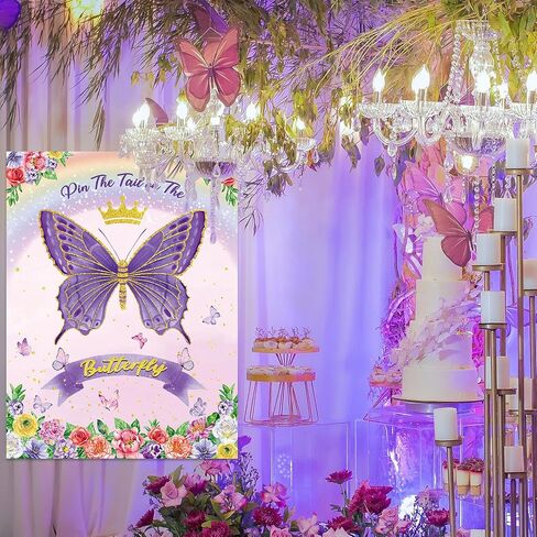 Faccito Butterfly Pin The Tail Game Butterflies Game Birthday Party Decorations Supplies Spring Flowers Theme with 21 x 28 in Poster 24 Stickers Blindfold Pastel Rainbow Decor Favors(Purple) in Saudi Arabia
