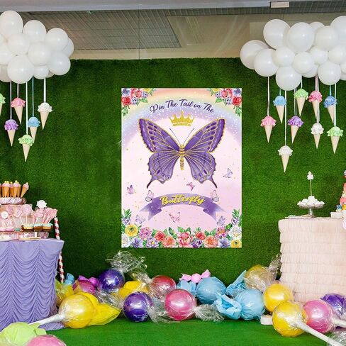 Faccito Butterfly Pin The Tail Game Butterflies Game Birthday Party Decorations Supplies Spring Flowers Theme with 21 x 28 in Poster 24 Stickers Blindfold Pastel Rainbow Decor Favors(Purple) in Saudi Arabia