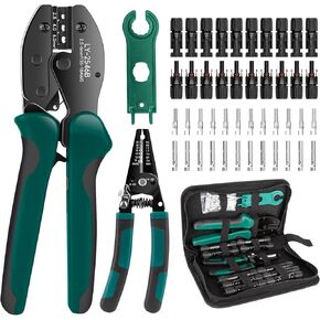 NOYAFA Solar Crimping Tool Kit for Solar Panel Connectors, a Crimper, a Wire Stripper, 10 Pairs of Solar Wire Connectors, a Spanner Wrench for Solar Cable Connectors