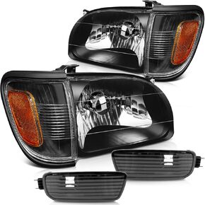 Headlight Assembly for Toyota Tacoma 2001-2004 Black Housing Amber Reflector Clear Lens Driver and Passenger Side Headlamp