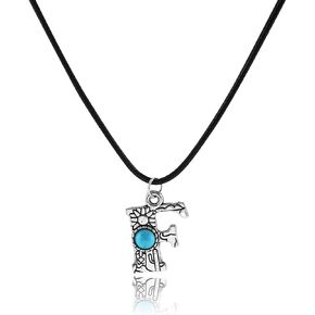 Silver Initial Necklace for Men Women Vintage Turquoise Initial Necklace A-Z26 Letter Pendant Necklace Western Cowboy Style Initial Necklace Leather Silver Initial Necklace