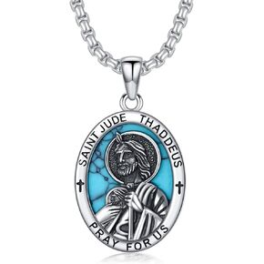 Saint Jude Thaddeus Necklace Sterling Silver St Jude Pendant San Judas Jewelry Gifts for Men Women