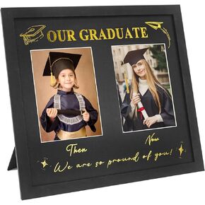 GraduatePro Then and Now Graduation Picture Frame, Double 5x7 Photo Frame, Graduation Theme Picture Frame for Graduation Decorations Class of 2025