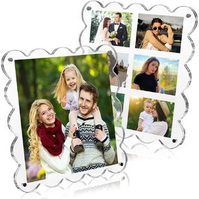 2 Pack 8''x8'' Acrylic Polaroid Frame with 6 Frame, Acrylic Scalloped Picture Frames Acrylic Fridge Magnetic Frames Collage Picture Frames Acrylic Floating Frame for Pressed Flowers Art