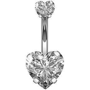 COLORFUL BLING Heart Belly Button Rings Pave CZ Crystal Top Down Belly Rings 14G 316L Surgical Steel Navel Piercing Jewelry -Style 2