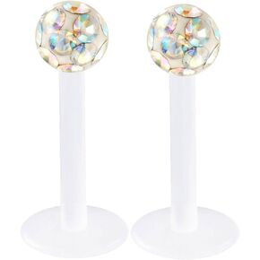 2pcs 16g 5/16 Labret Studs Lip Ring Monroe Bioflex Flexible Cartilage Forward Helix Tragus Multi Crystal Ball - Pick Color