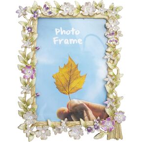 Floral Picture Frame 3.5x5, Vintage Photo Frame Made of Metal and High Definition Glass for Table Top Display, Home Decor