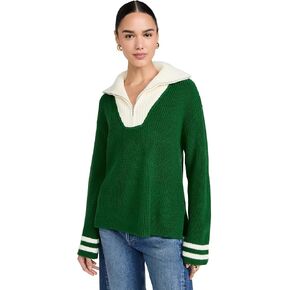 English Factory Women's Stripe Knitted Half Zip Up Sweater