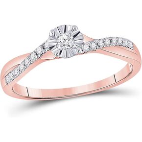 10K Rose Gold Womens Round Diamond Solitaire Twist Promise Bridal Engagement Ring 1/6 Cttw