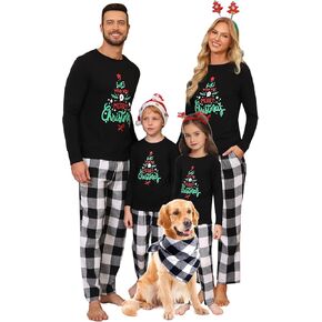 iClosam Matching Family Pajamas Sets Christmas PJ's Letter Print Top and Plaid Pants Jammies Sleepwear