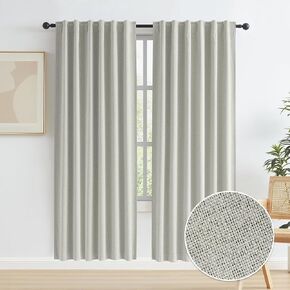 KEQIAOSUOCAI Linen Blackout Curtains for Doorway Privacy, Thermal Insulated Boho Country Temporary Curtains for Closet Door Hook Belt Back Tab, 2 Panels, 50 by 80 Inch, Greyish Beige