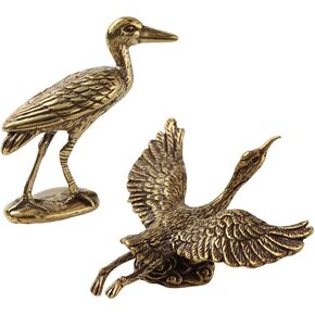 2Pcs Exquisite Handcrafted Copper Crane Sculpture Feng Shui Animal Figurine for Home Office Decor Animal Statue Ornament Decoration