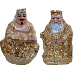 Golden CaiShen Statue, CAI Shen, God of Fortune, God of Wealth, Lucky and Wealthy Statue, Feng Shui Decor, Feng Shui Gift, 1 Pair (2 Statues) (7 Inches)