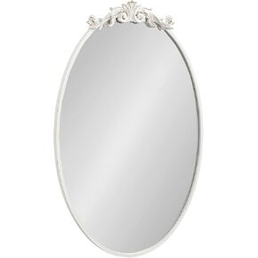 مرآة حائط بيضاوية عمودية تقليدية من كيت ولوريل أريندال، مقاس 24 × 36، باللون الأبيض العتيق، مرآة زينة مستديرة مستوحاة من الطراز الباروكي مع تاج مزخرف in Kuwait