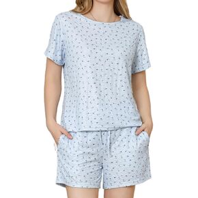 LYCY Womens Pajamas Floral Print Set, Soft Lightweight Shorts Pjs 2 Piece Summer Cute Loungewear with Pockets in Kuwait