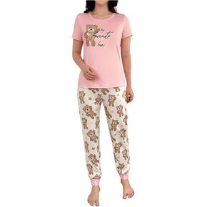 Women's 2 Piece Pajama Sets Cartoon Graphic Short Sleeve Top and Pants Sleepwear Set