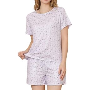 LYCY Womens Pajamas Floral Print Set, Soft Lightweight Shorts Pjs 2 Piece Summer Cute Loungewear with Pockets