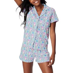 Meiweileya Y2k Monkey Pajamas for Women Hearts Printed Long Sleeve Roller Pants 2 Piece Set Rabbit Aesthetic Cute Preppy Pjs