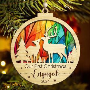 Wedding Gifts for Couples 2024 Our First Christmas Married Ornament 2-Layer Suncatcher Wood First Year Newlywed Newlywed Gifts Ornaments