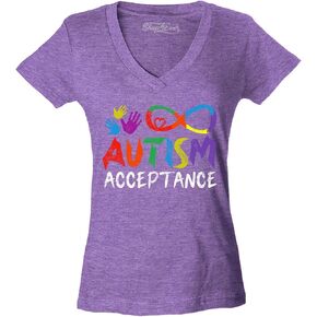 shop4ever Autism Acceptance Infinity Symbol Women's V-Neck T-Shirt Slim Fit