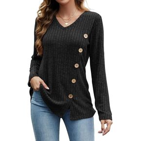 Women's Sweaters Trendy Long Sleeve T-Shirts Loose Diagonal Buckle Blouse Fit Tunic Tops