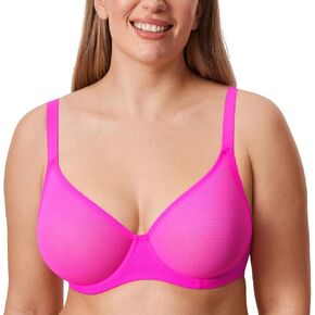 DELIMIRA Women's Cosnufy Sheer Mesh Bra Full Coverage Plus Size Plunge Unlined Underwire Bras