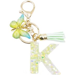 jtkdxqs Letter A-Z Keychain Green Letter with Tassel Butterfly Car Keychains for Women Backpack Handbags Pendant