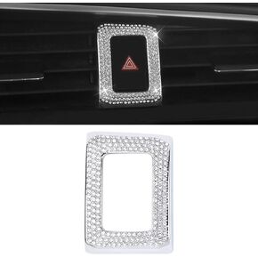 CARFIB Car Interior Bling Accessories for Honda Civic 10th Coupe Hatchback Type R 2019 2020 2021 Hazard Warning Button Ring Decals Stickers Covers Parts Decoration Men Women Zinc Alloy Crystal Silver